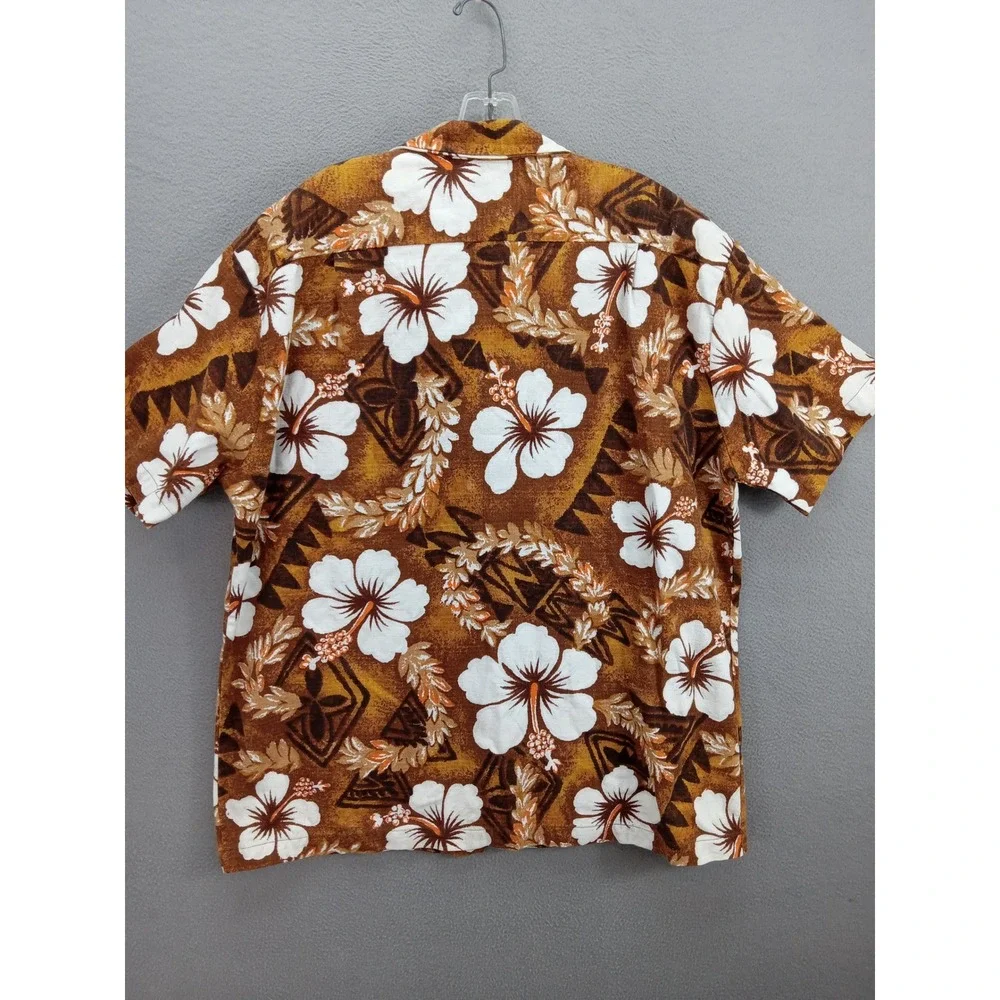 Royal Hawaiian Vintage Hibiscus Floral Shirt Mens XXL Aloha Brown Made in Hawaii